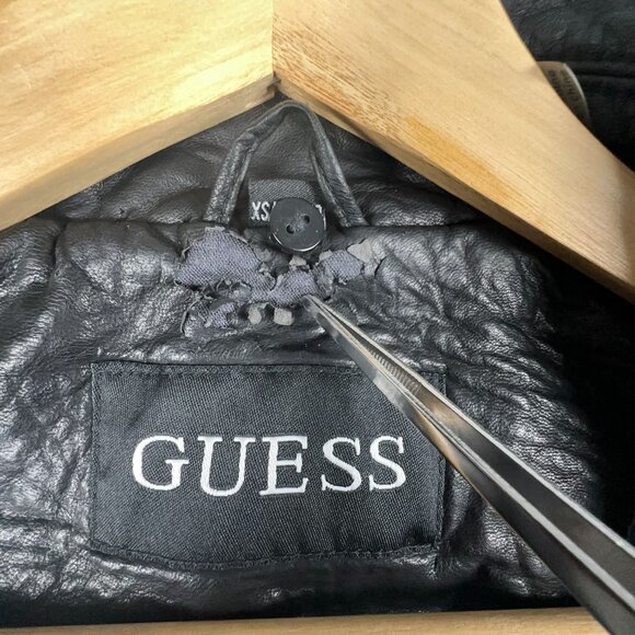 GUESS Leather Moto Biker Jacket Womens Size X Small Lace Up Sleeves Black - Picture 7 of 15
